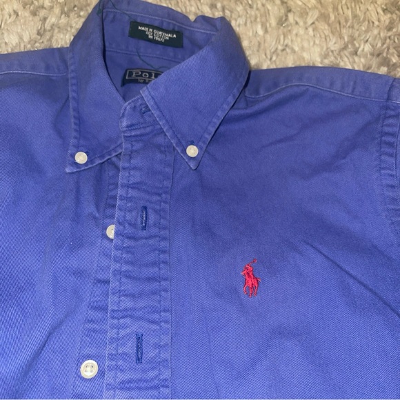 Ralph Lauren Classic Fit Button Down Boys L Navy Shirt Red Pony Long Sleeve - Picture 3 of 9